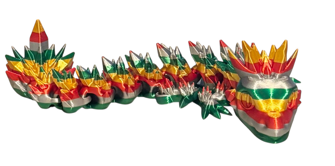 Articulated Baby Crystal Dragon - 11" - Green / Silver / Red / Gold Silk