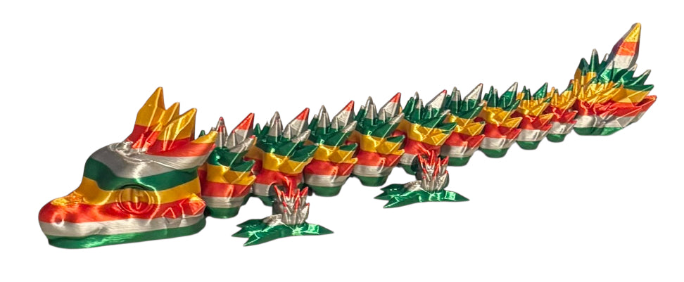 Articulated Baby Crystal Dragon - 11" - Green / Silver / Red / Gold Silk