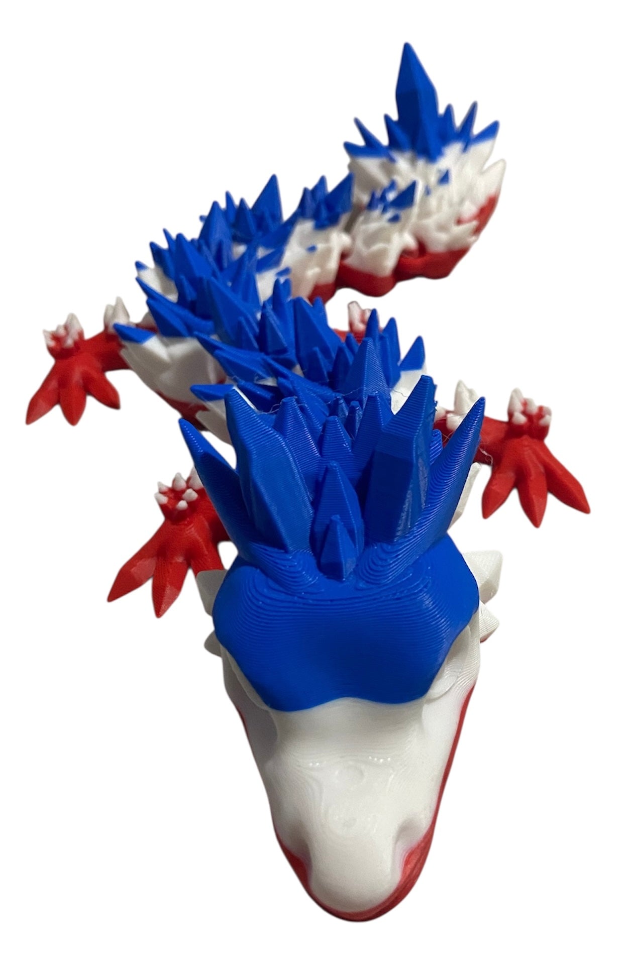Articulated Baby Crystal Dragon - 11" - Red / White / Blue