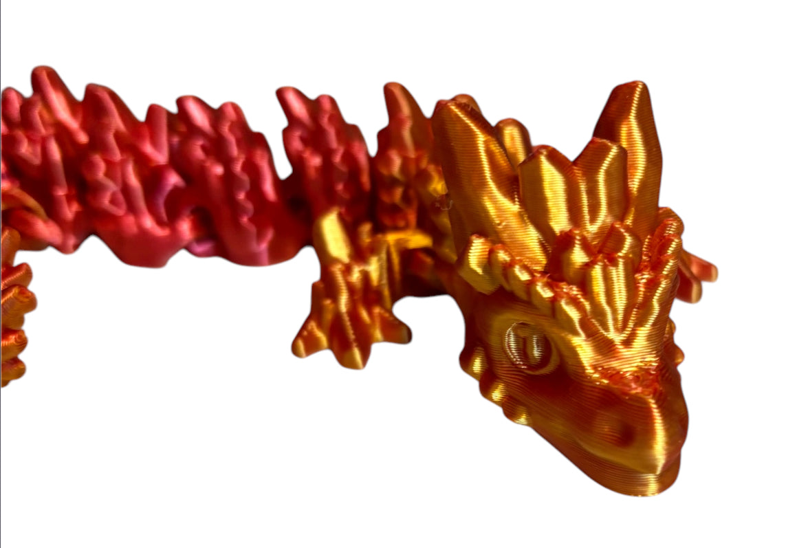 Articulated Baby Stone Dragon - 15" - Red / Gold