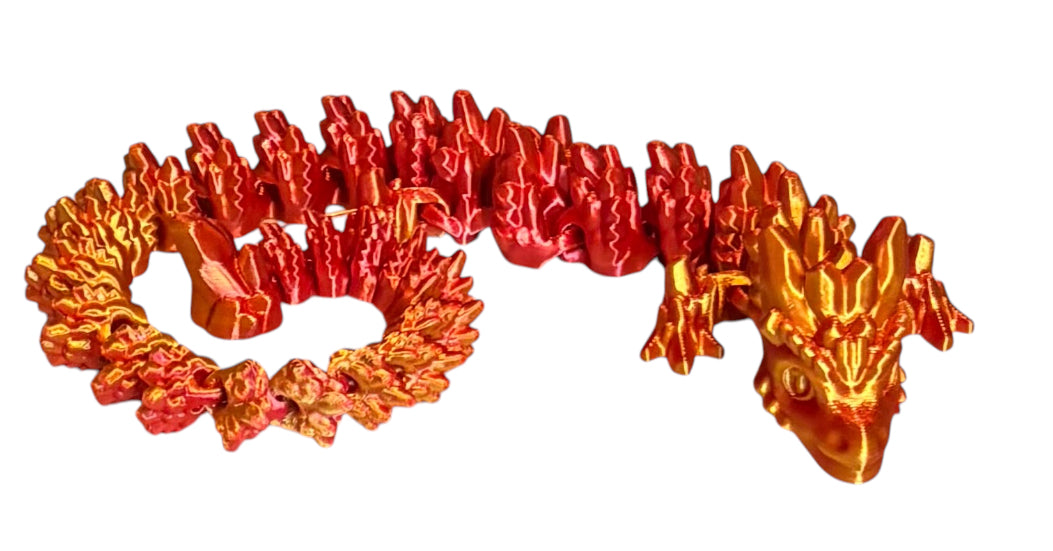 Articulated Baby Stone Dragon - 15" - Red / Gold