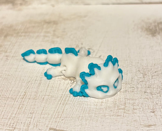 3D printed 2" Mini Axolotl Turquoise / White