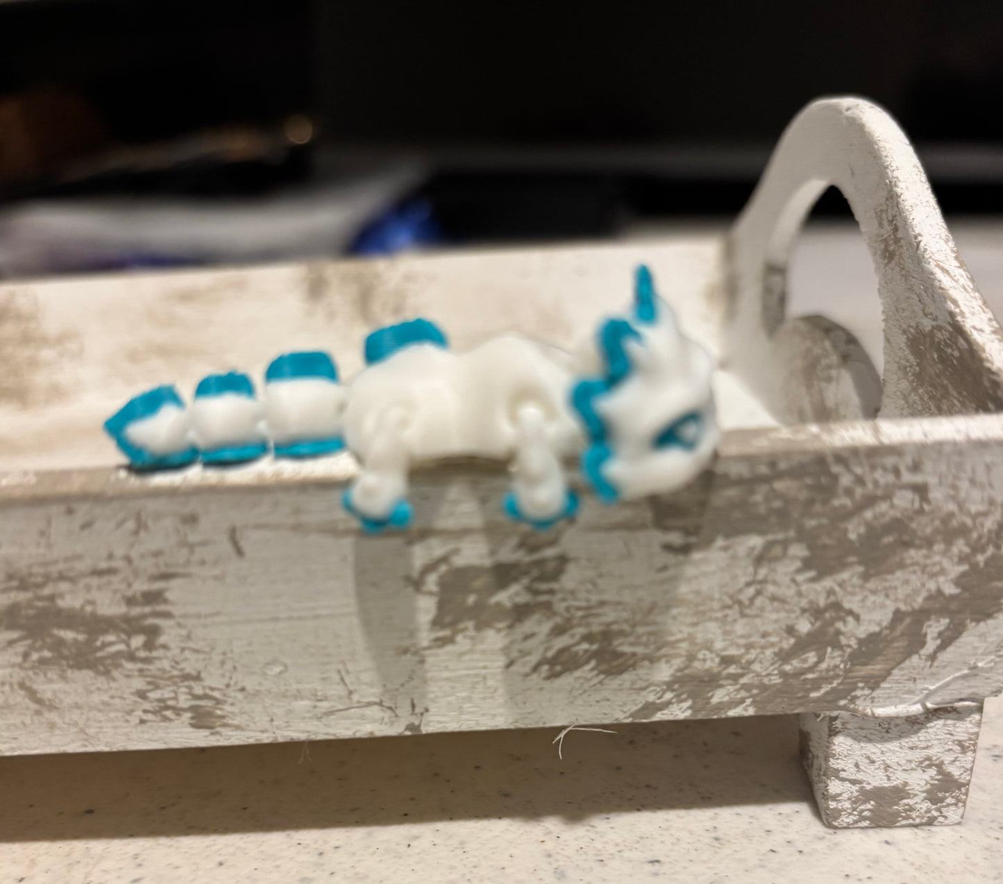 3D printed 2" Mini Axolotl Turquoise / White
