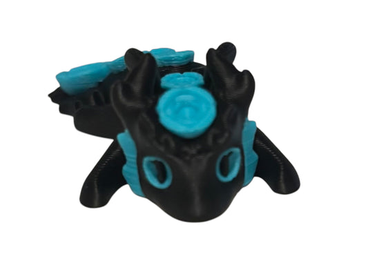 3D printed 2" Mini Rose Dragon - Black / Turquoise