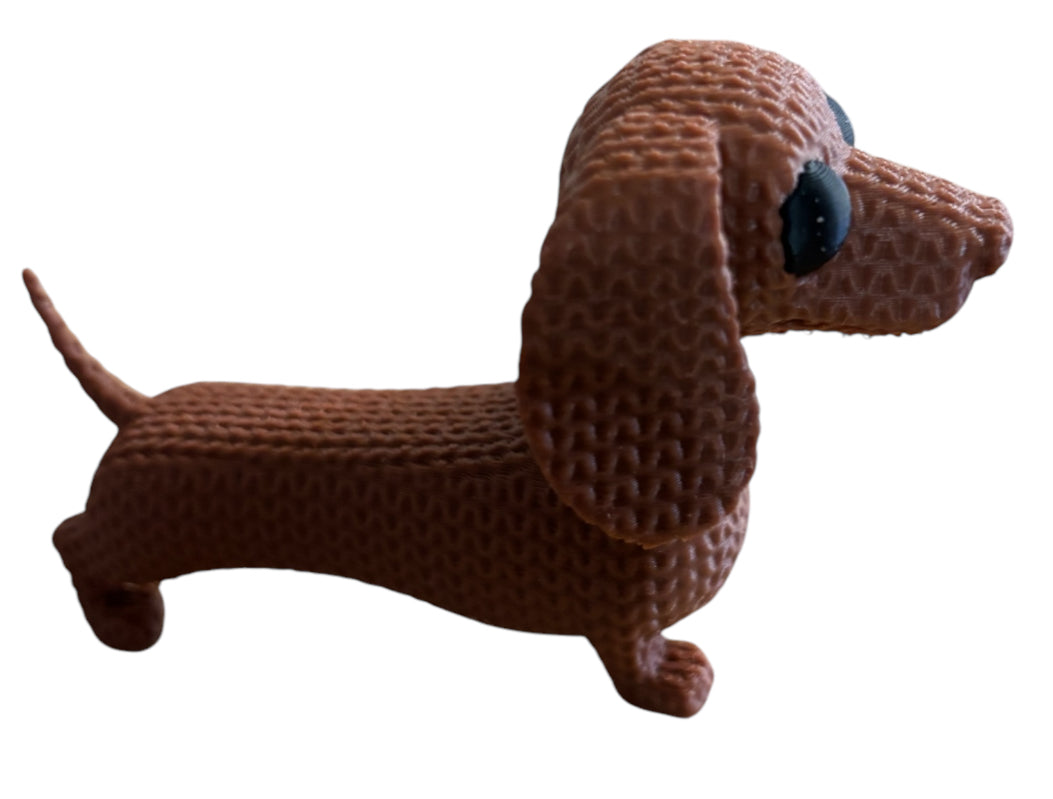 3D printed 4" Knitted Dachshund Brown / Black