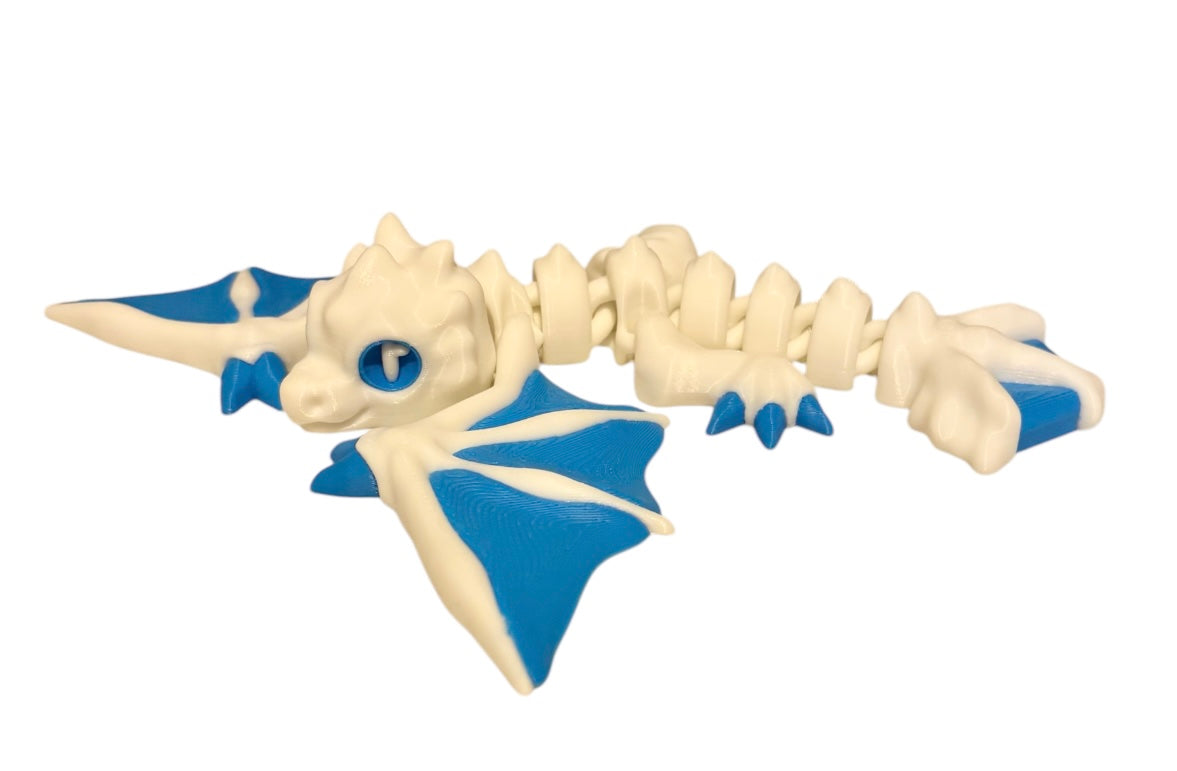 3D printed 6" Tiny Wyvern White / Cyan