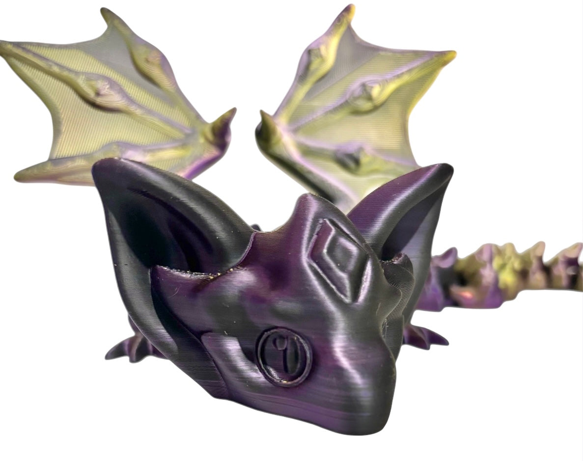 3D printed 18" Nightstone Dragon - Black / Purple / Gold