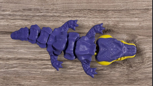 3D printed 5" Crocodile Purple / Yellow / Green