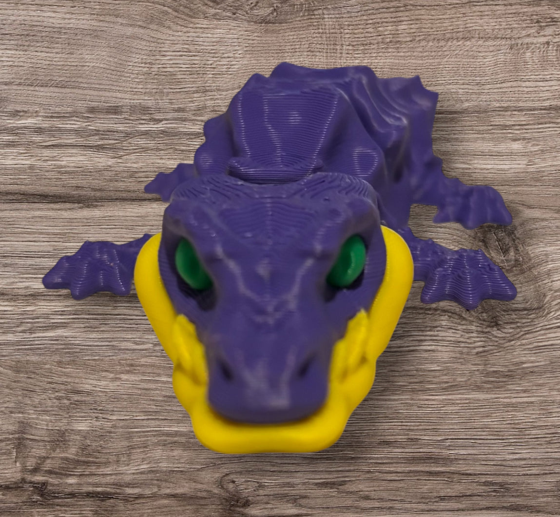 3D printed 5" Crocodile Purple / Yellow / Green