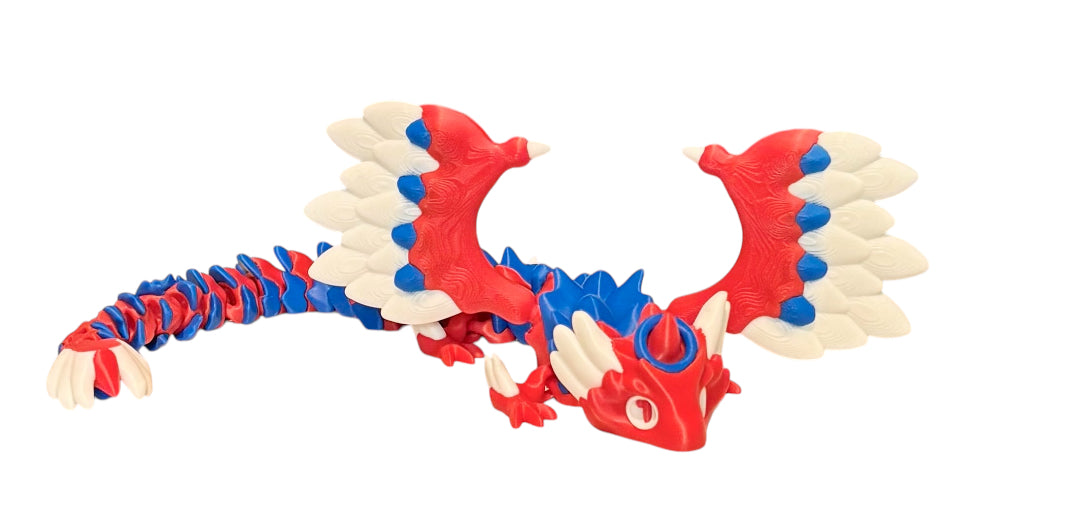3D printed 14" Angel Dragon - Red / White / Blue