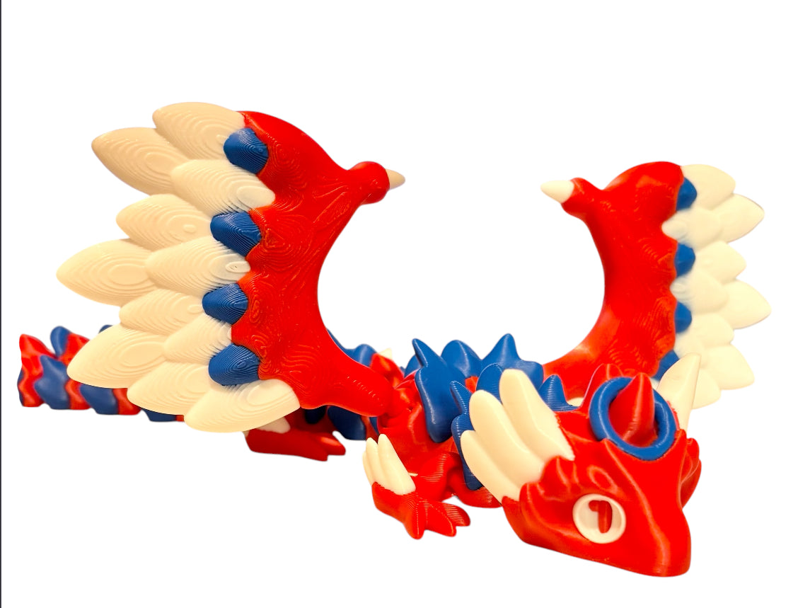 3D printed 14" Angel Dragon - Red / White / Blue