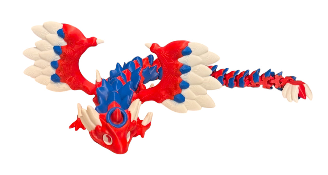 3D printed 14" Angel Dragon - Red / White / Blue