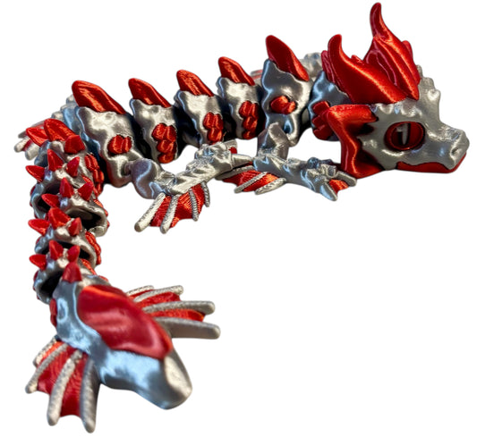 3D printed 9" Wavepiercer Dragon - Silver / Candy Red