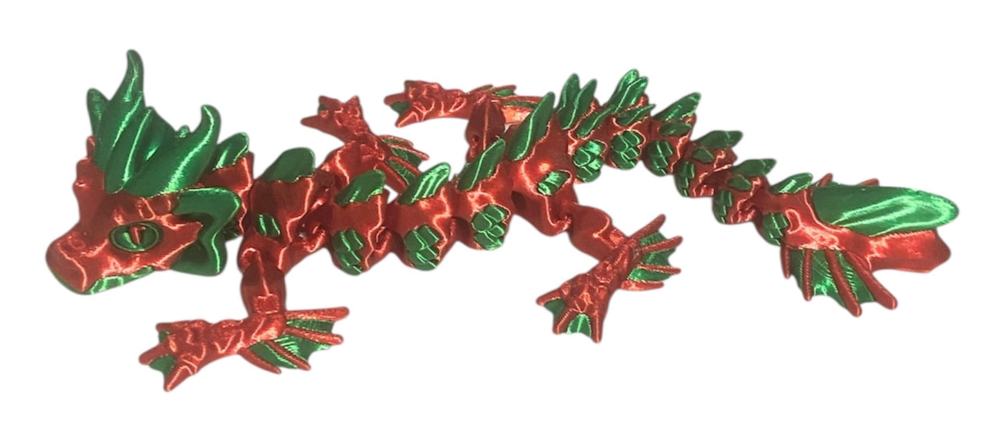 3D printed 9" Wavepiercer Dragon - Red / Green Silk