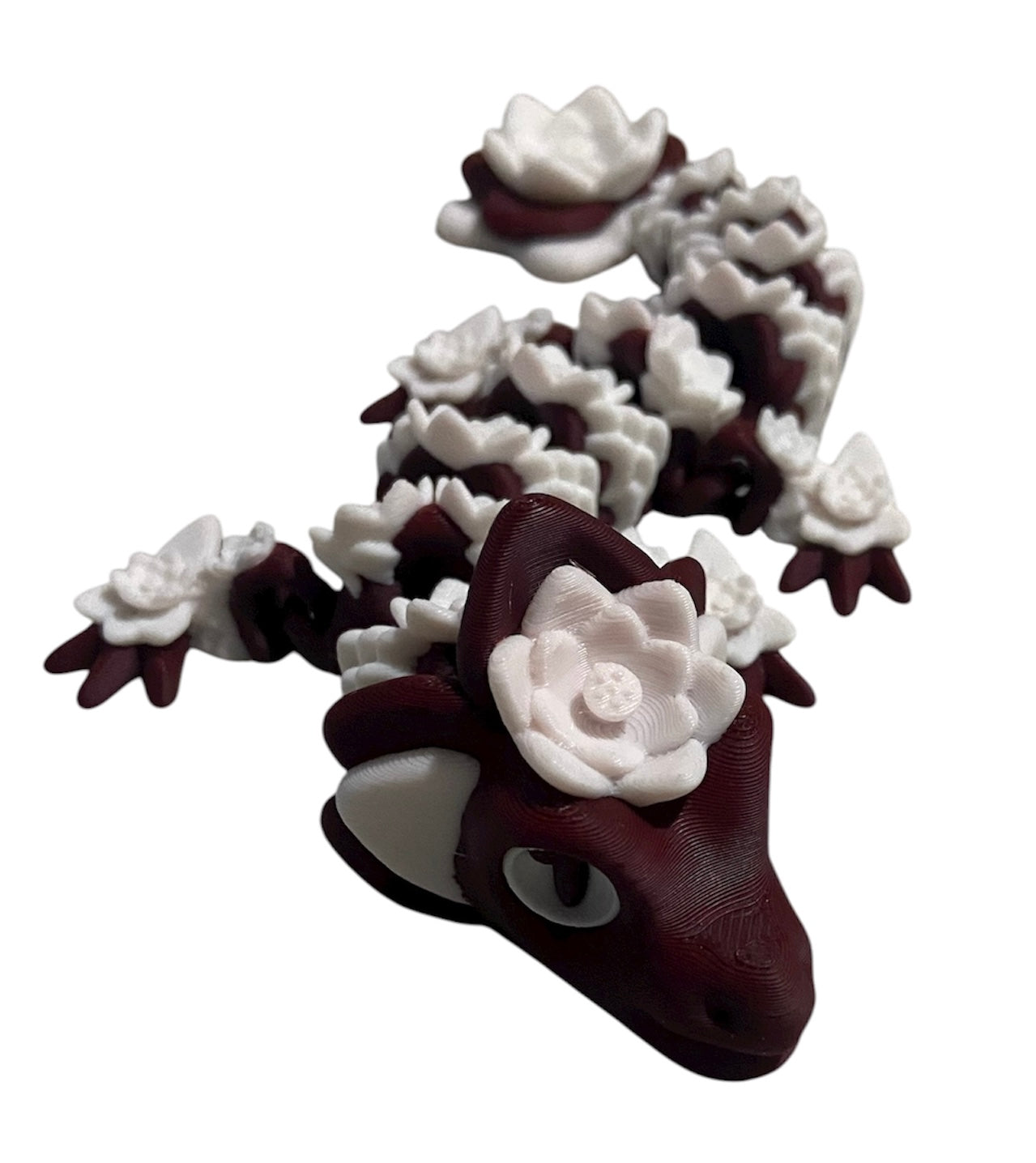 3D printed 8-1/2" Lotus Dragon - Maroon / White