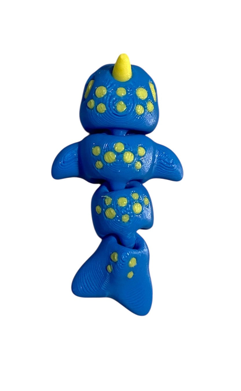 3D printed 2" Narwhal - Cyan/Yellow