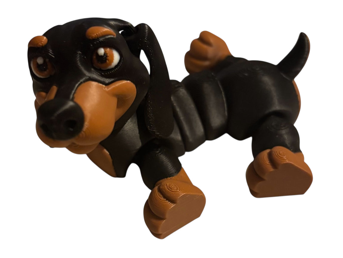 3D printed 4-3/4" Articulated Dachshund - Black / Brown
