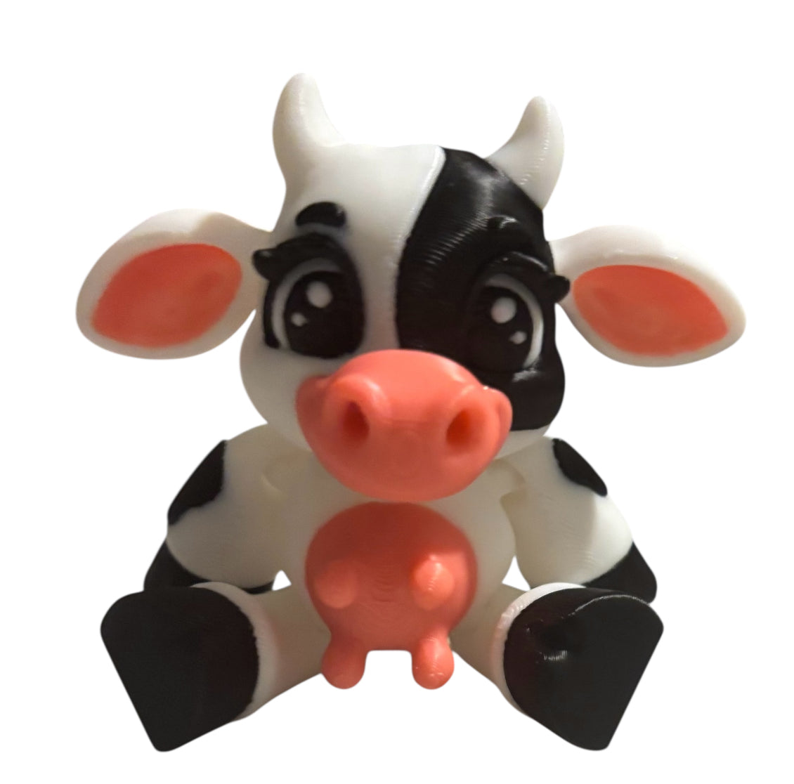 3D printed 3-1/2" Articulated Cow - Black / White / Pink