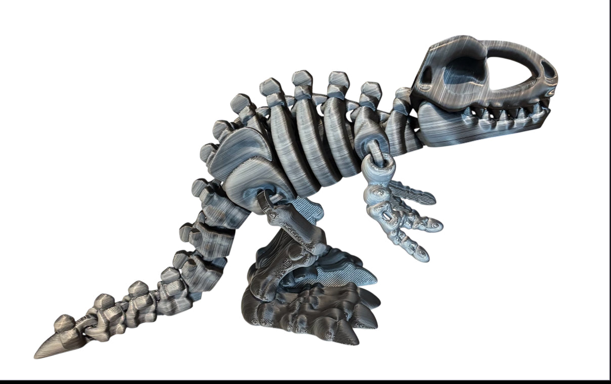 3D printed 10" Flexi T-Rex Skeleton - Black/White