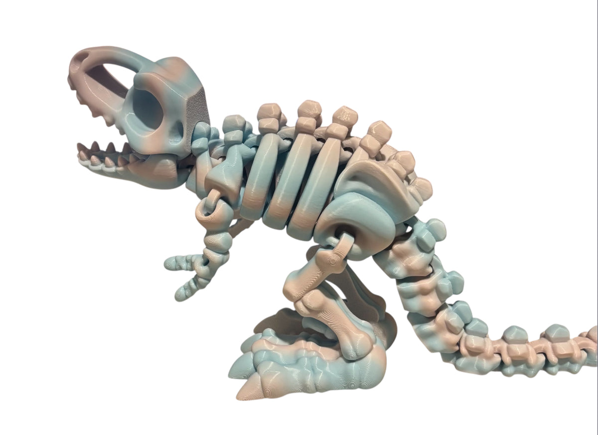3D printed 10" Flexi T-Rex Skeleton - Cotton Candy