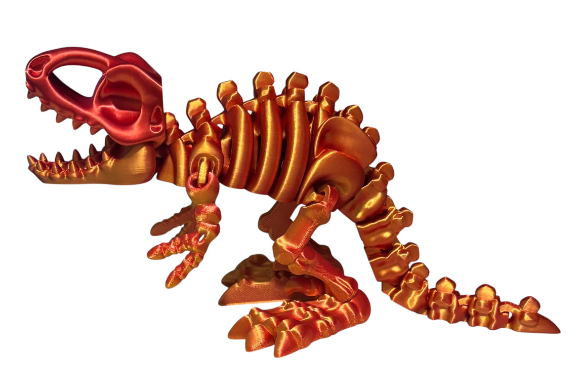 3D printed 10" Flexi T-Rex Skeleton - Red / Gold Silk