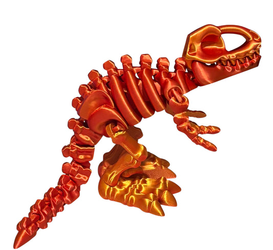 3D printed 10" Flexi T-Rex Skeleton - Red / Gold Silk