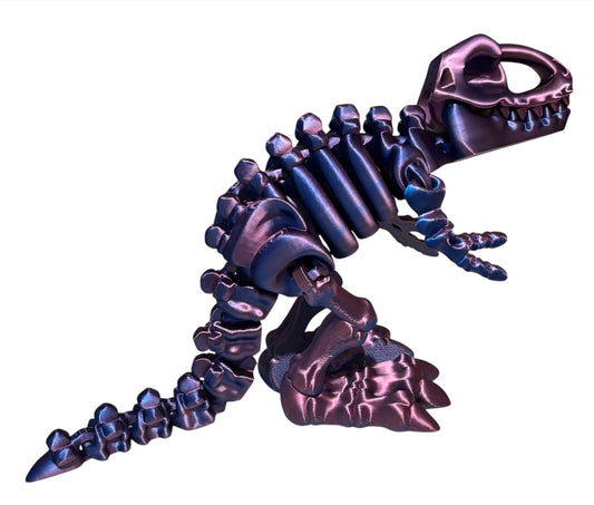 3D printed 10" Flexi T-Rex Skeleton - Red / Blue Silk
