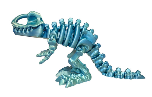 3D printed 10" Flexi T-Rex Skeleton - Blue / Green Silk
