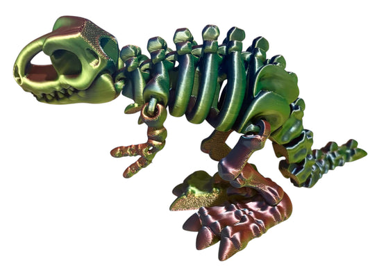 3D printed 10" Flexi T-Rex Skeleton - Blue / Green / Purple