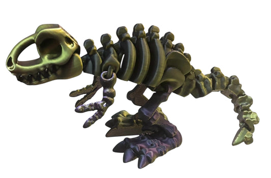 3D printed 10" Flexi T-Rex Skeleton - BLack / Purple / Gold