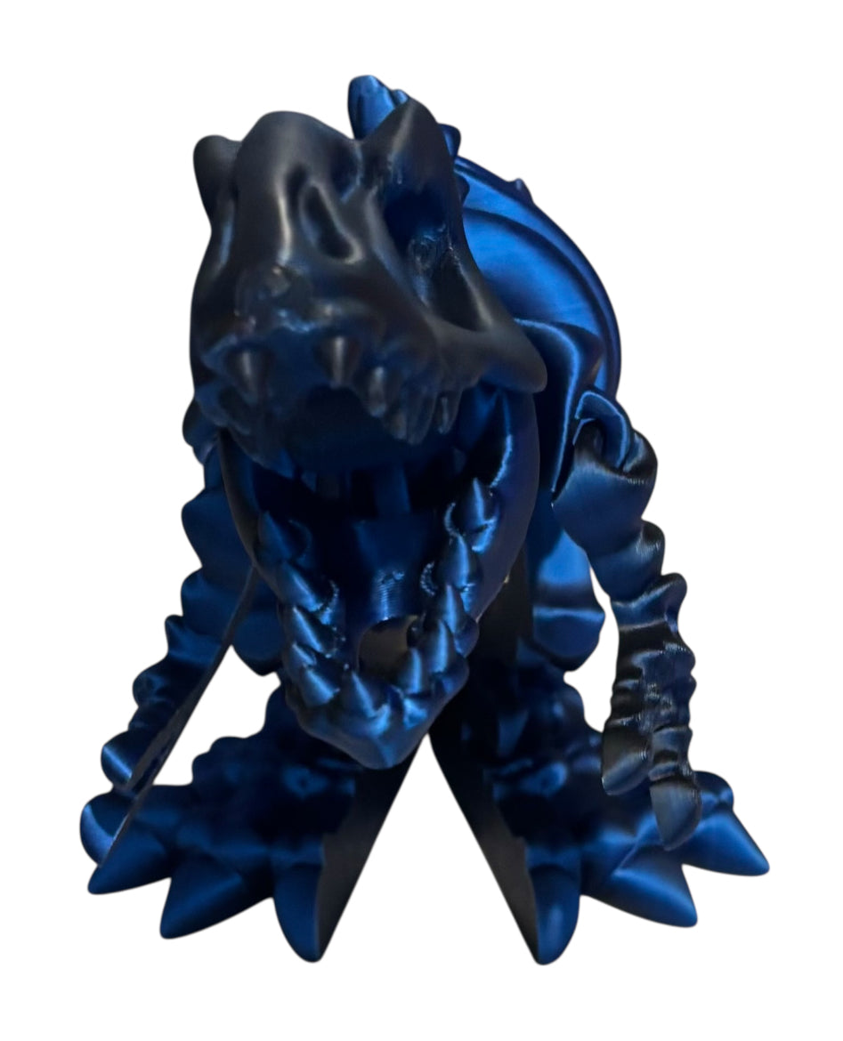 3D printed 10" Flexi T-Rex Skeleton - Black / Blue