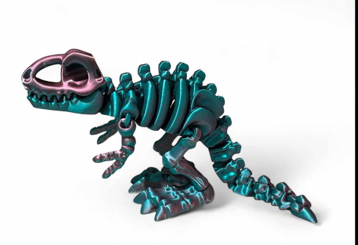 3D printed 7" Flexi T-Rex Skeleton - Blue, Green, Coral