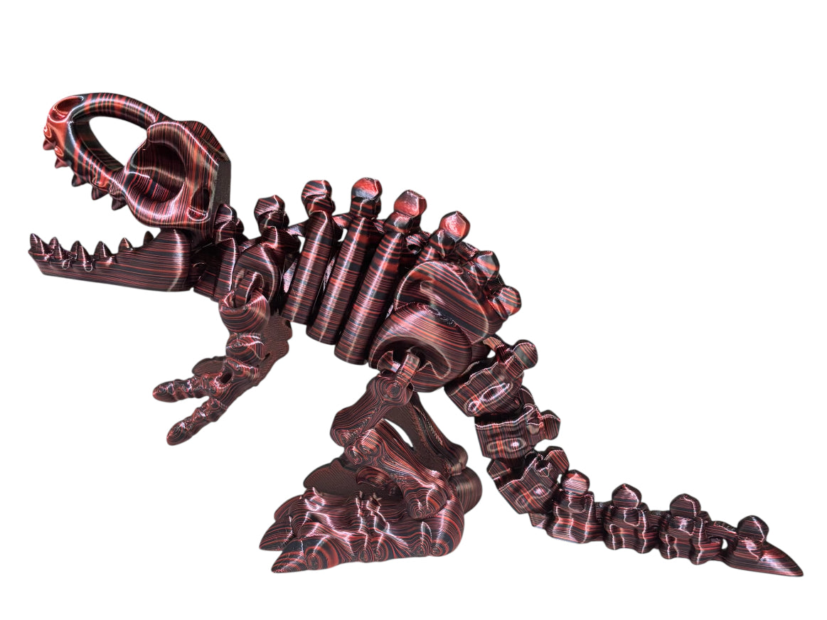 3D printed 10" Flexi T-Rex Skeleton - Black Red Stripe
