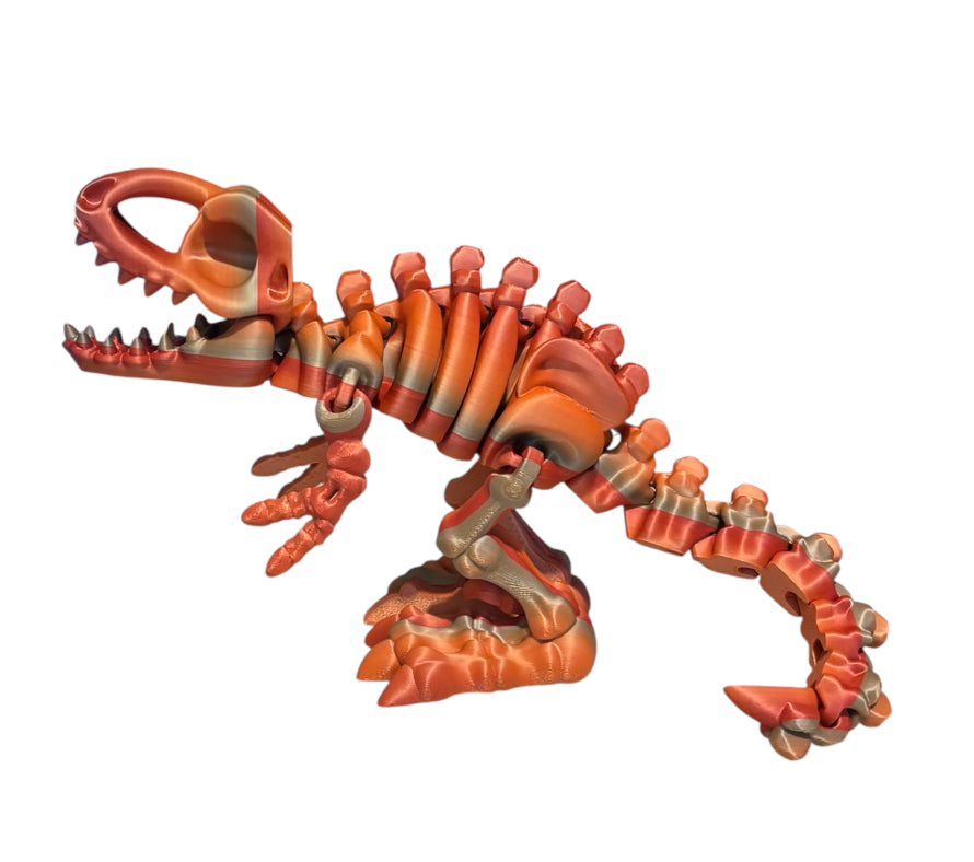 3D printed 10" Flexi T-Rex Skeleton - Psychedelic Silk