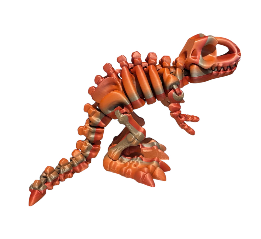 3D printed 7" Flexi T-Rex Skeleton - Psychedelic Silk