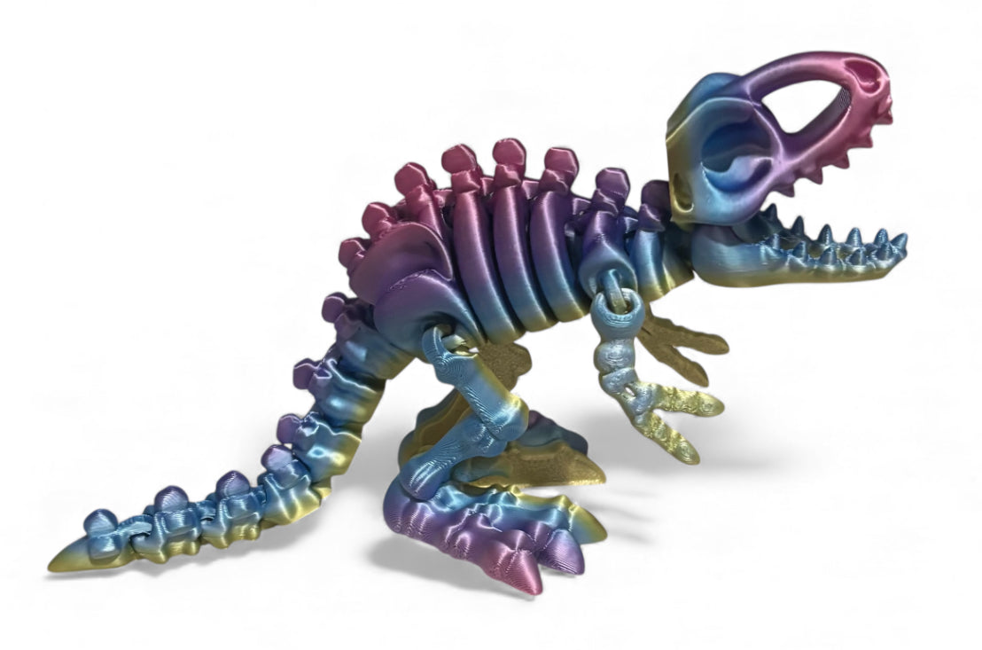 3D printed 10" Flexi T-Rex Skeleton - Iridescent Prism