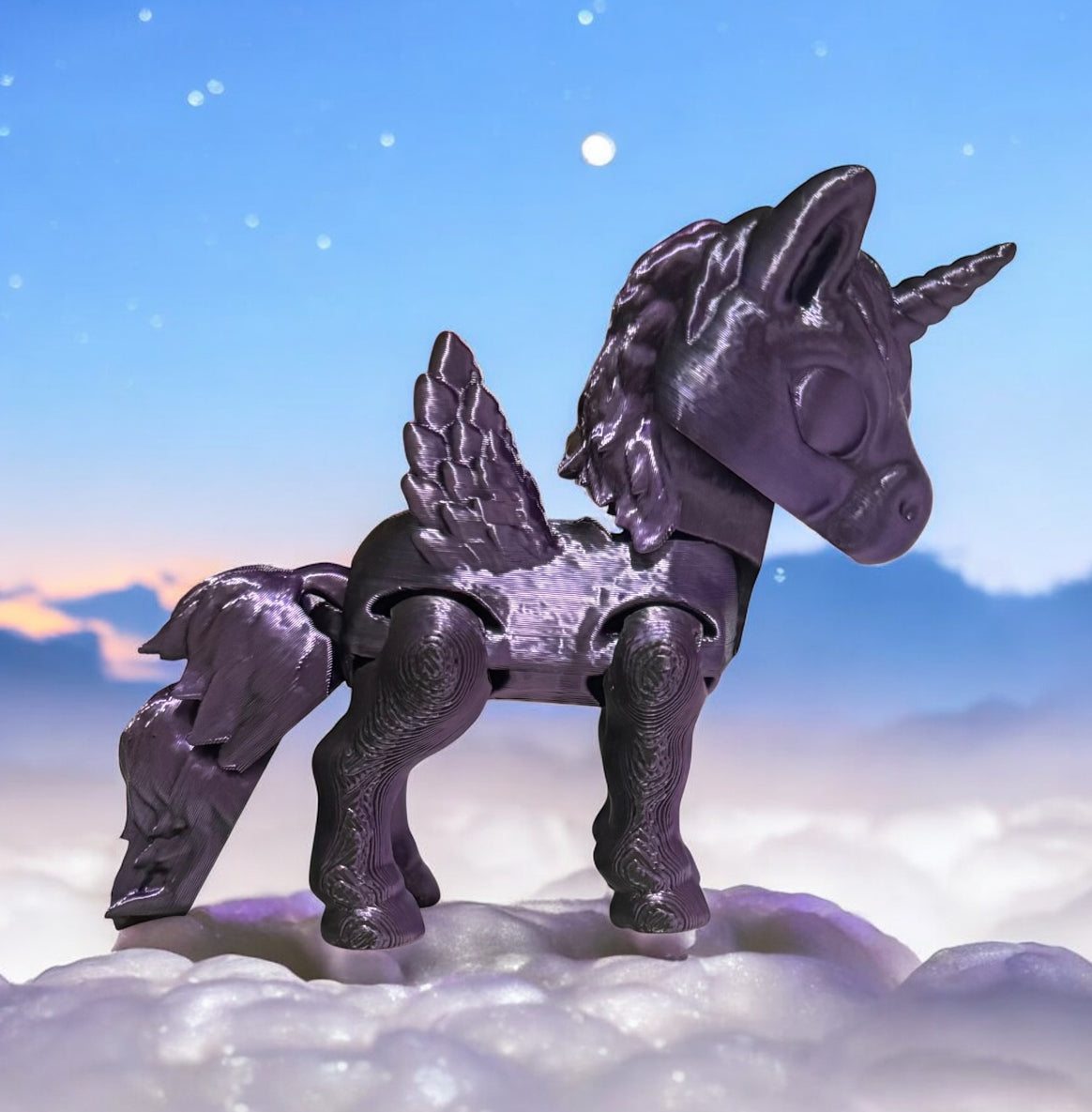 3D printed 8" Alicorn - Purple Black