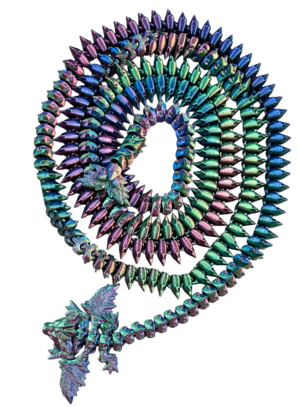 3D printed 63" Long Tiny Crystal Dragon Blue, Green, Purple