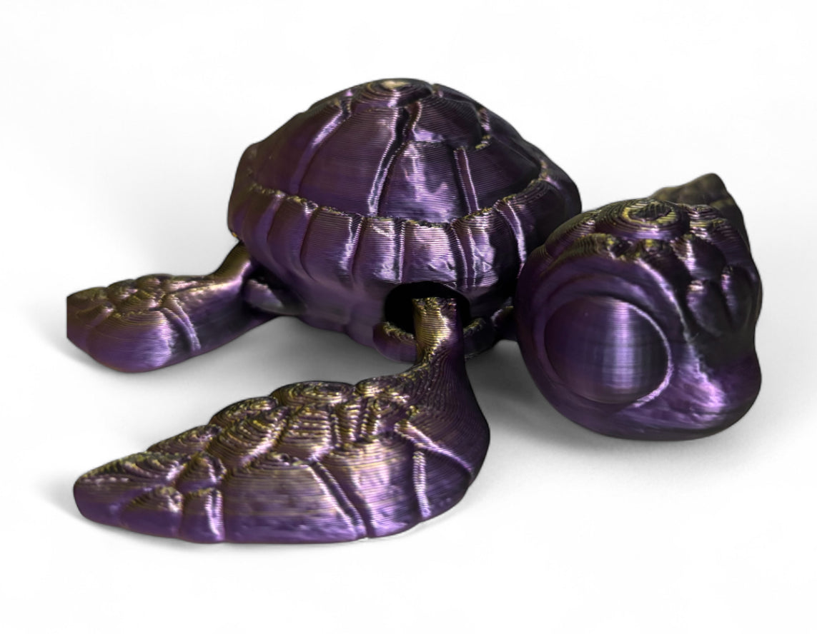 3D printed 4-1/2" Sea Turtle - Black Gold Purple