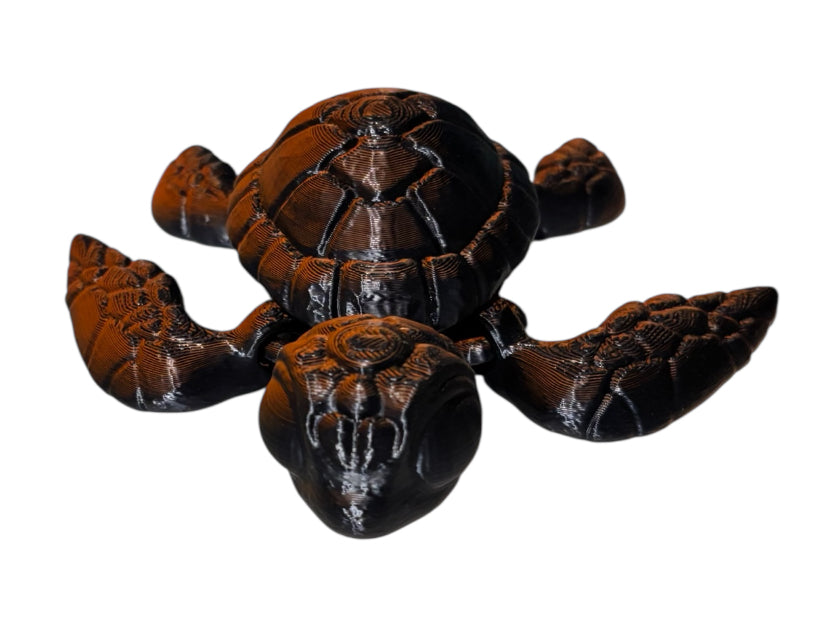 3D printed 4-1/2" Sea Turtle - Black/Orange