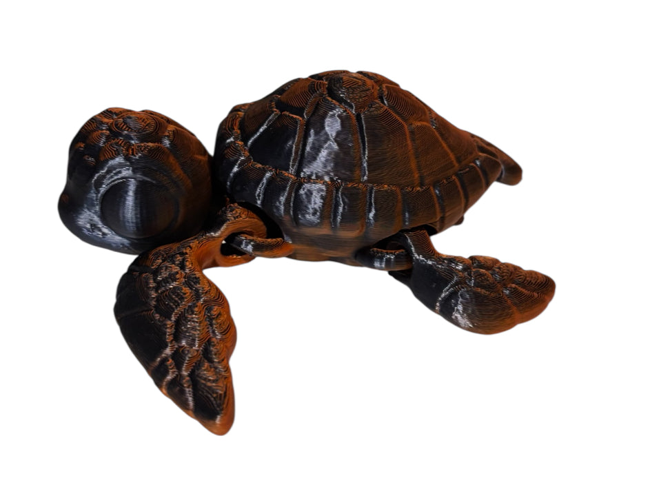 3D printed 4-1/2" Sea Turtle - Black/Orange