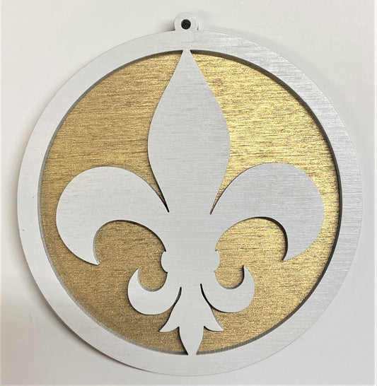 Fluer de Lis Wood Ornament - White over Gold