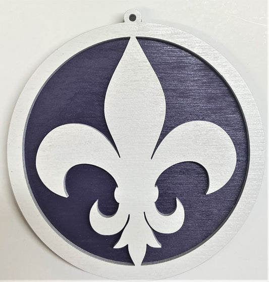 Fluer de Lis Wood Ornament - White over Purple