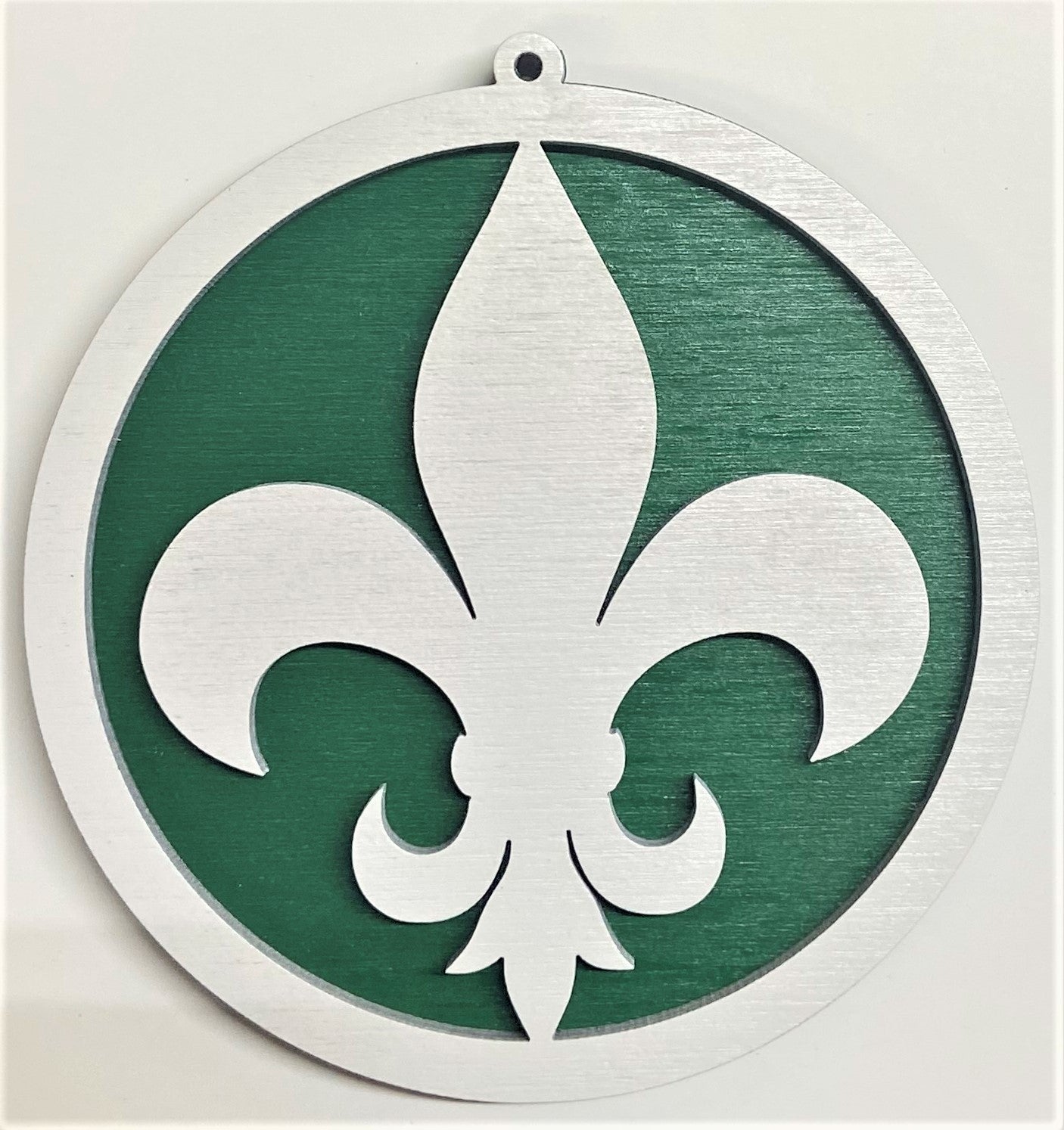 Fluer de Lis Wood Ornament - White over Green