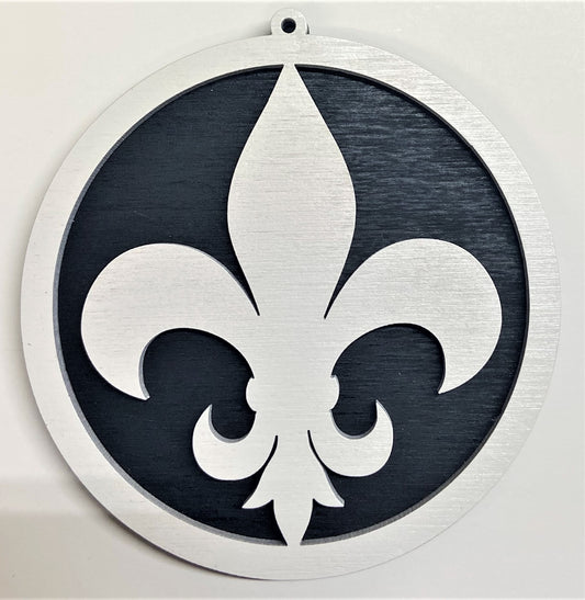 Fluer de Lis Wood Ornament - White over Black