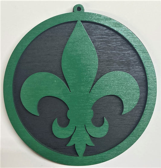 Fluer de Lis Wood Ornament - Green over Black