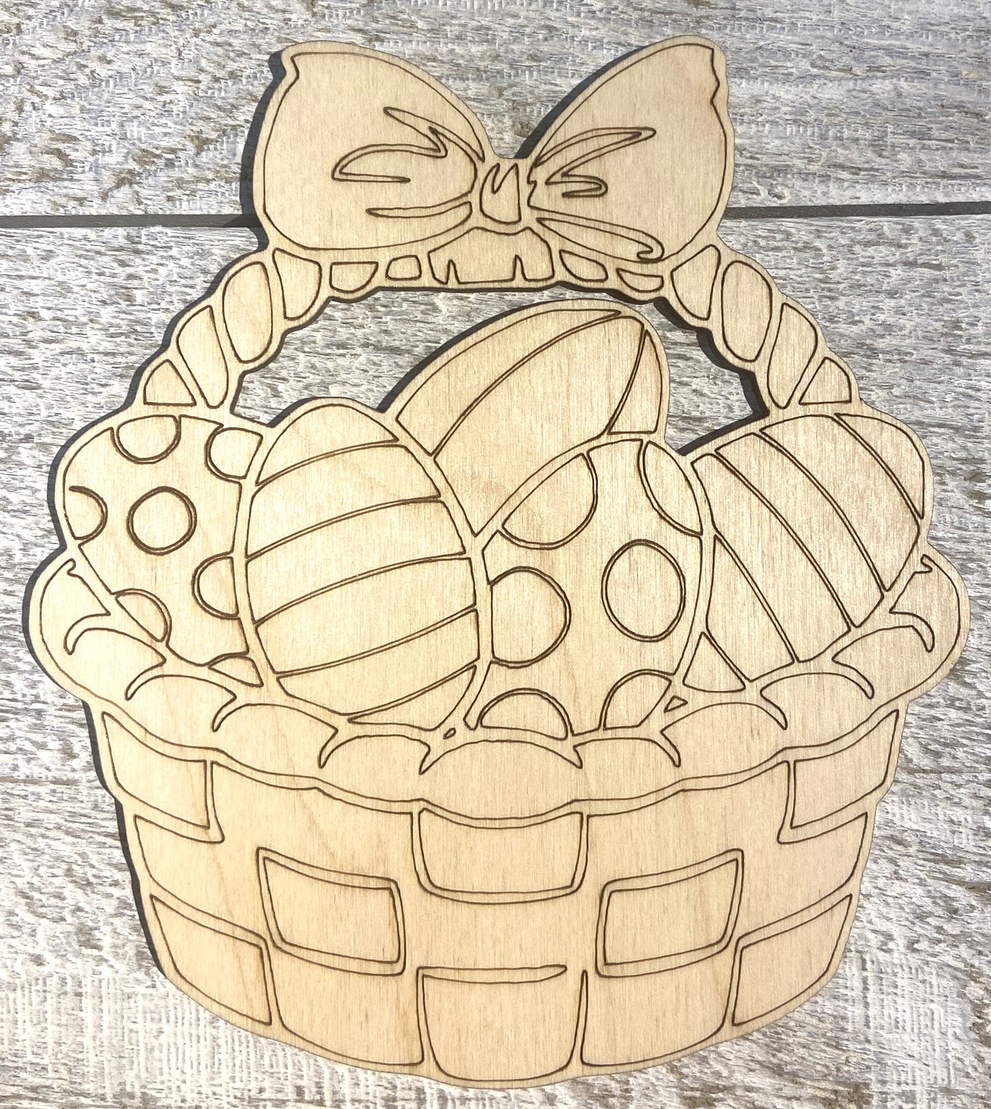 Ready to Paint Shape - 1/8" Birch - Easter Basket w/Eggs and Bow - S448