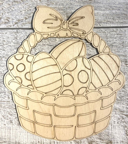 Ready to Paint Shape - 1/8" Birch - Easter Basket w/Eggs and Bow  - S448