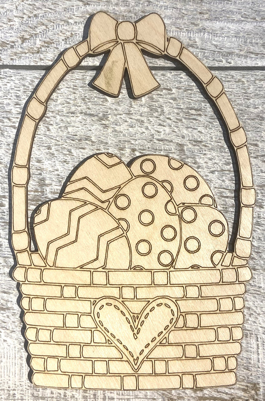 Ready to Paint Shape - 1/8" Birch - Easter Basket w/Heart  - S449
