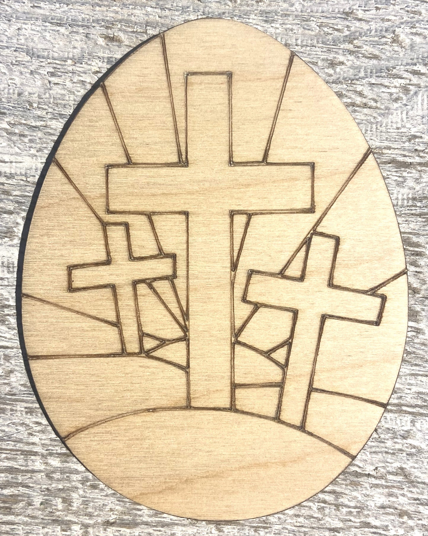 Ready to Paint Shape - 1/8" Birch - Three Cross Egg - S466
